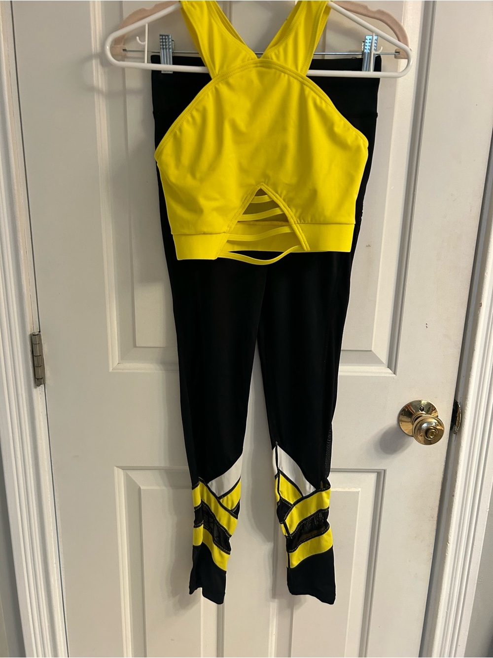 balera Yellow & Black Athletic Leggings with Matching Cutout Crop Top